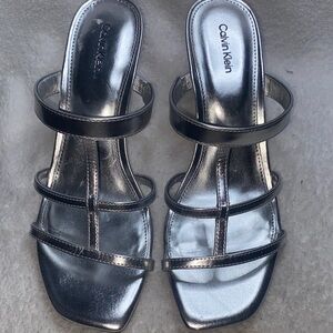 Calvin Klein Black Strappy Slide Heels